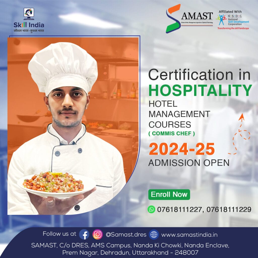 A SAMAST culinary student expertly plating a gourmet dish in a professional kitchen, showcasing hands-on training and culinary excellence in hospitality.