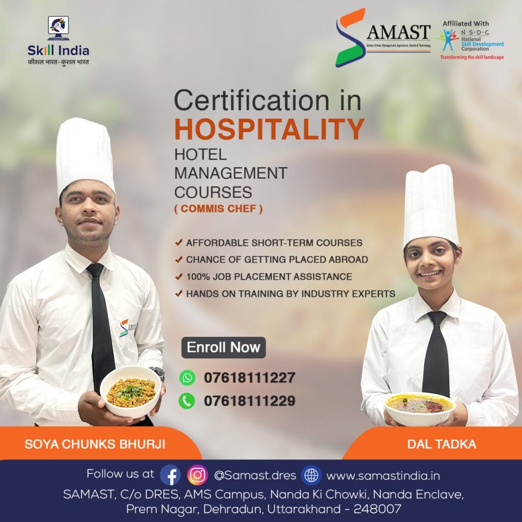 SAMAST culinary students preparing and presenting Soya Chunks Bhurji and Dal Tadka, showcasing hands-on training in traditional and modern culinary techniques.