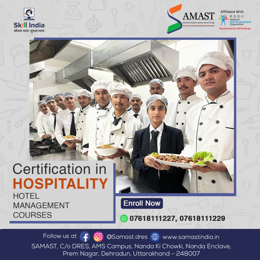SAMAST students actively engaged in culinary training, preparing delicious dishes and mastering kitchen management skills as part of the Certification in Hospitality course.