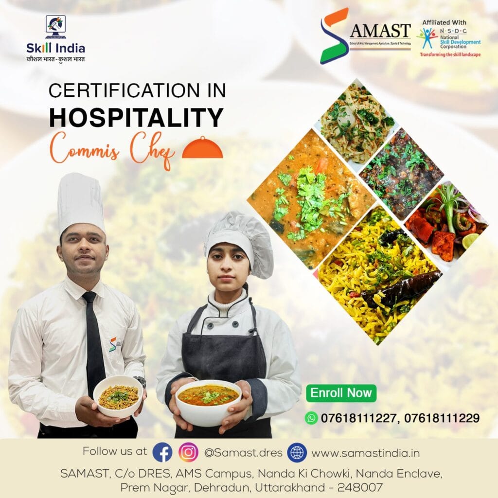 A SAMAST culinary student preparing a variety of global dishes, including Fried Rice and Sambar, in a professional kitchen, showcasing hands-on training and expertise in diverse cuisines.