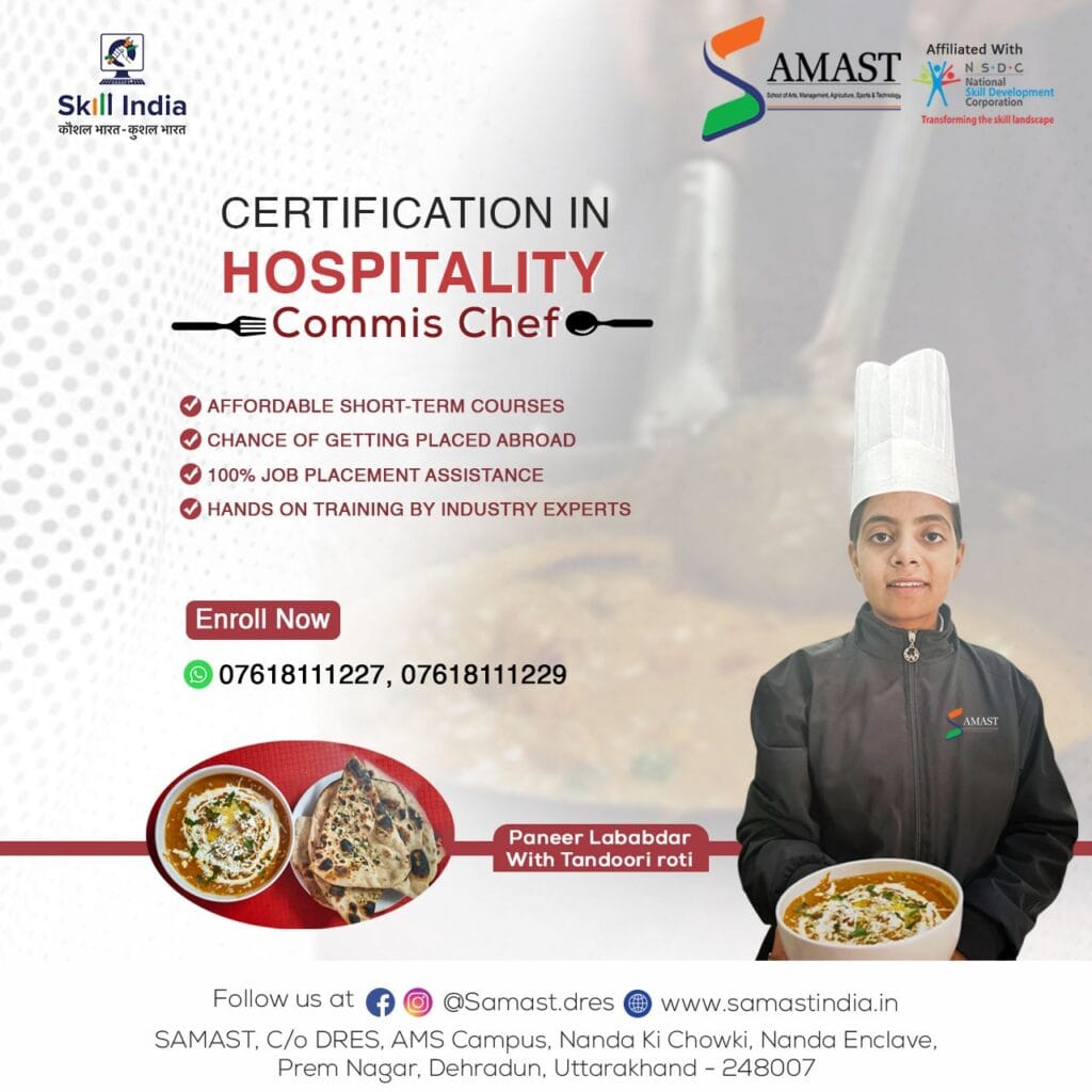 A SAMAST culinary student plating a rich and creamy Paneer Lababdar dish with freshly made Tandoori Roti, showcasing hands-on training in authentic Indian cuisine.