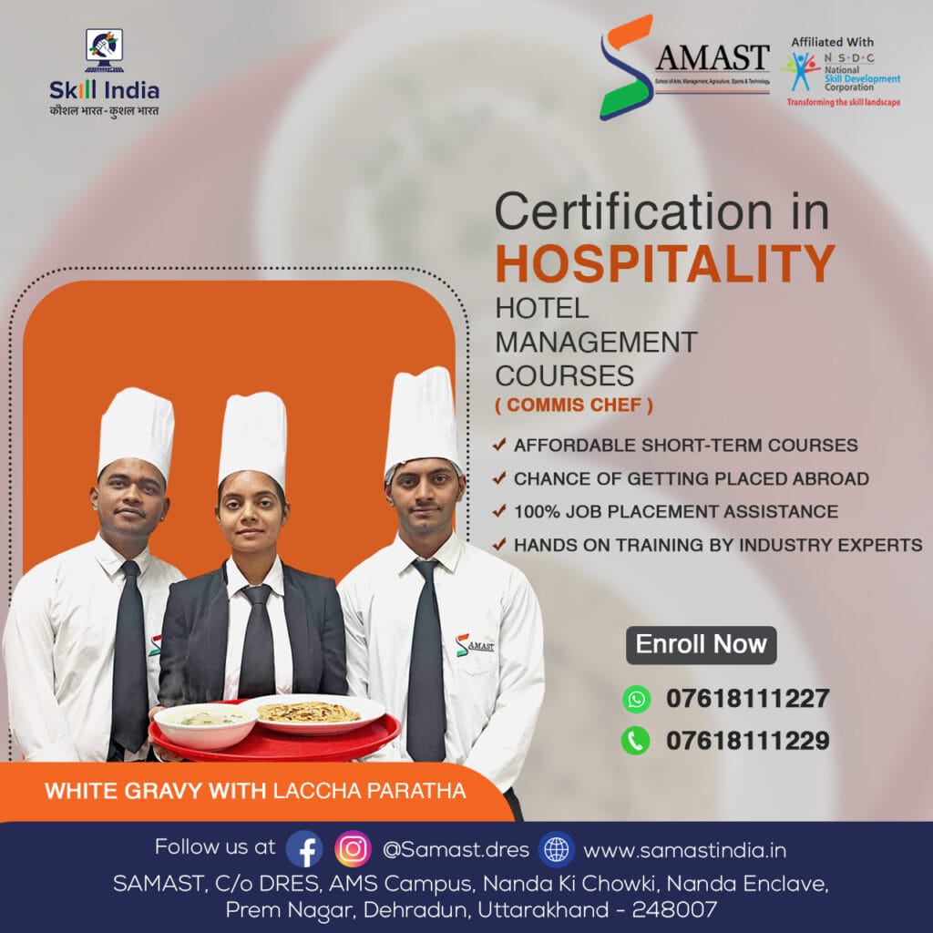 A delicious plate of white gravy served with Laccha Paratha, showcasing the culinary skills of SAMAST’s hospitality students, highlighting hands-on training for future chefs.